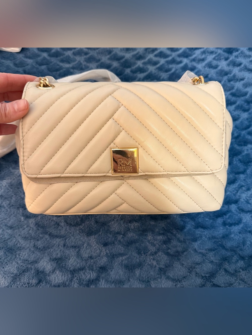 Rebecca Minkoff Cream Quilted Shoulder Bag with Gold Accents